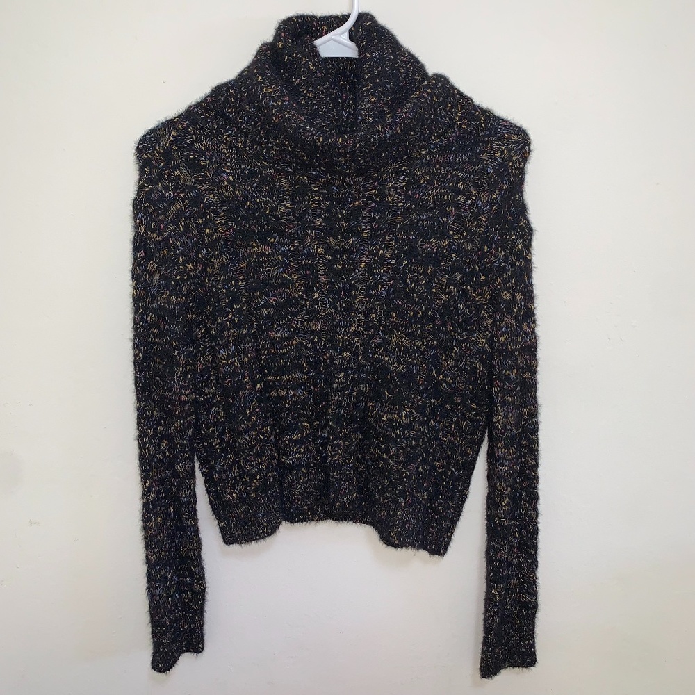 Zara Knit Black with Colorful Accents Turtle Neck Sweater, Size S